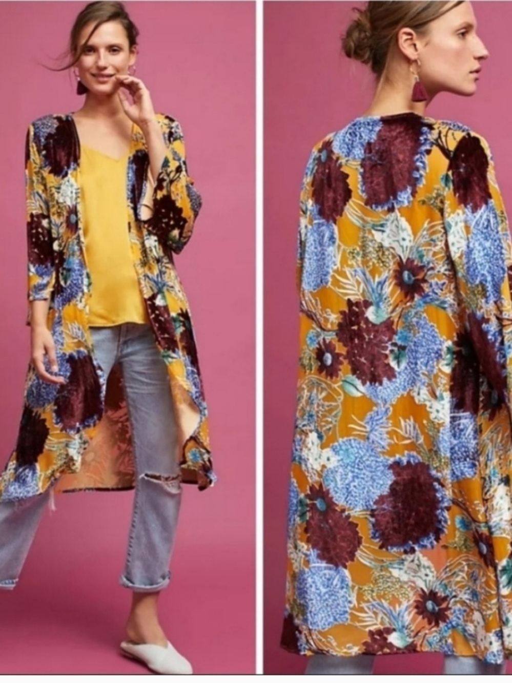 Anthropologie x Floreat Aurelia Burnout Velvet Floral Kimono Bohemian One Size